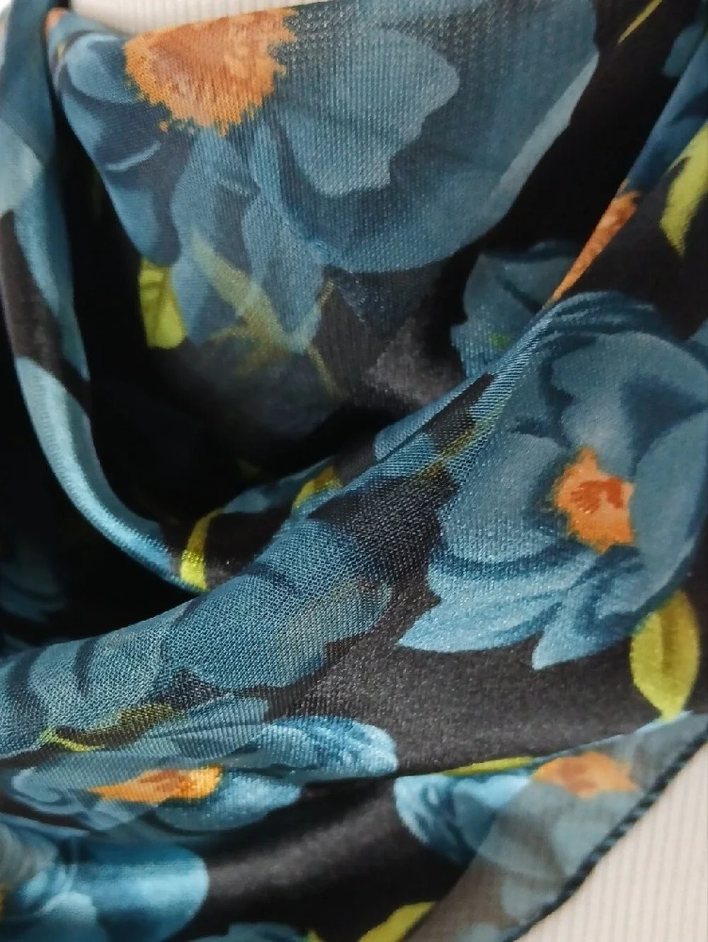 Blue Floral Satin Neck Scarf for Women